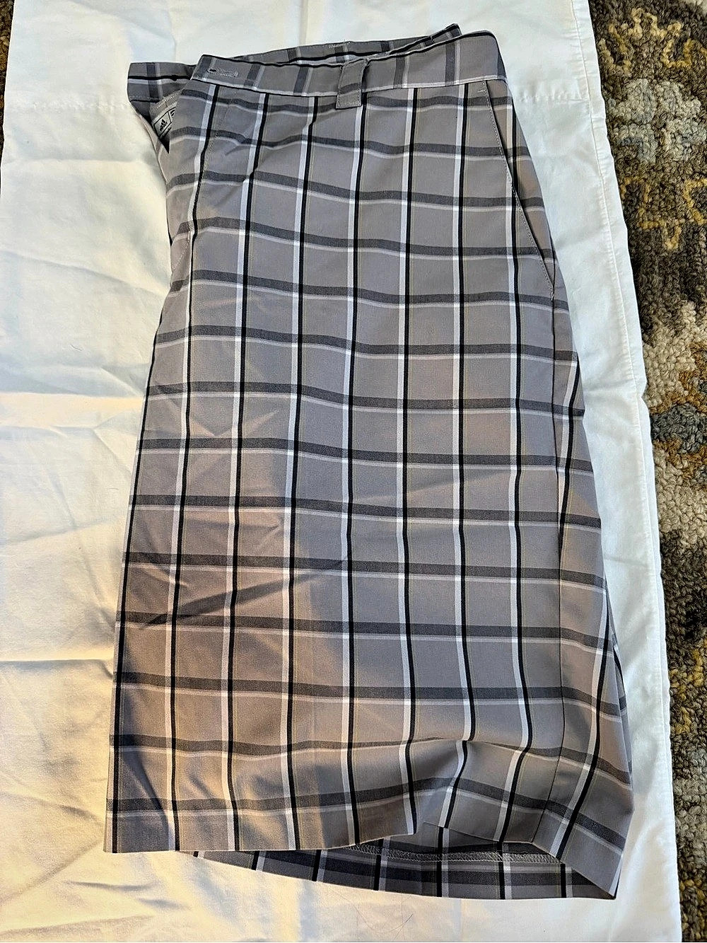 adidas Mens Plaid Performance Golf Shorts Plaid Shorts in Gray & Black